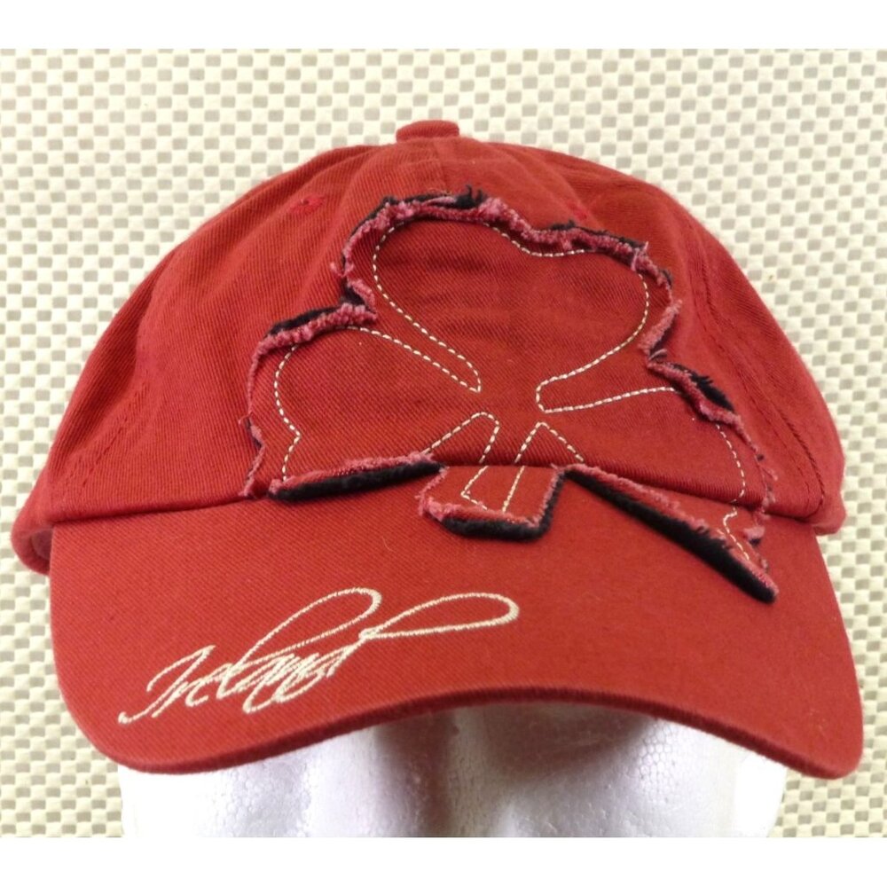Distressed Red Ireland Baseball Cap With Embroidered Shamrock & Adjustable Strap